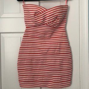 Red and White Striped Bodycon Strapless Dress